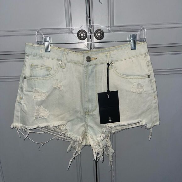 UNIF Distressed light wash cut off denim shorts size 27 - Picture 1 of 5
